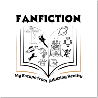 Fanfiction My Escape from Adulting Reality | Funny Fanfic Design with Fantasy Book, Fairy Tales and Cartoon Fanfiction Book Lovers Humor Posters and Art